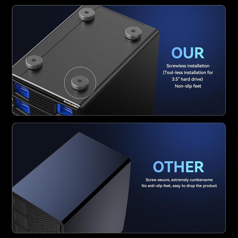 cenmate Aluminum 8 Bay 10Gbps Hard Drive Enclosure with Cooling Fan for 2.5“/3.5" SATA HDD/SSD with USB A/C 3.2 Gen 2, Support Hot Swappable, Daisy Chain Expansion, Tool-Free, DAS(NO RAID/NAS) - Image 5